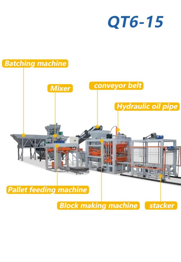 QT6-15 Fully Automatic Hydraulic Concrete Cement Block Brick Making Machinery